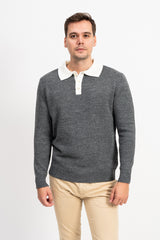 Polo Yaka İki Renkli Erkek Triko Kazak