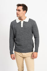 Polo Yaka İki Renkli Erkek Triko Kazak