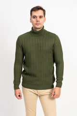 Dikine Örgü Detaylı Balıkçı Yaka Erkek Triko Kazak