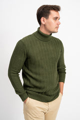 Dikine Örgü Detaylı Balıkçı Yaka Erkek Triko Kazak