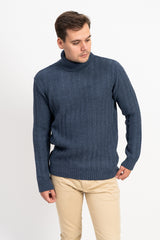 Dikine Örgü Detaylı Balıkçı Yaka Erkek Triko Kazak