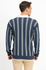 Polo Yaka Çizgili Erkek Triko Kazak