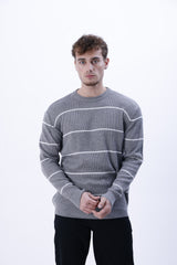 Bisiklet Yaka Çizgili Erkek Triko Kazak