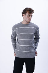 Bisiklet Yaka Çizgili Erkek Triko Kazak