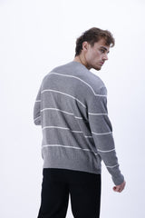 Bisiklet Yaka Çizgili Erkek Triko Kazak