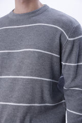 Bisiklet Yaka Çizgili Erkek Triko Kazak