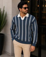 Polo Yaka Oversize İndigo Erkek Triko Kazak