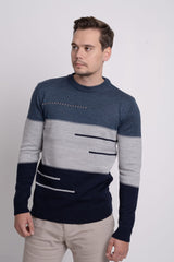 Bisiklet Yaka Üç Renkli Erkek Triko Kazak