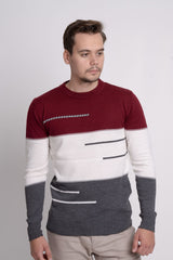 Bisiklet Yaka Üç Renkli Erkek Triko Kazak