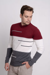 Bisiklet Yaka Üç Renkli Erkek Triko Kazak