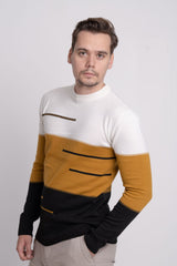 Bisiklet Yaka Üç Renkli Erkek Triko Kazak