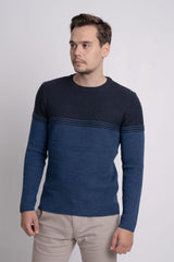 Bisiklet Yaka İki Renkli Erkek Triko Kazak