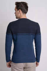 Bisiklet Yaka İki Renkli Erkek Triko Kazak