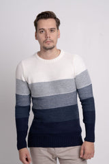 Bisiklet Yaka Renk Bloklu Erkek Triko Kazak