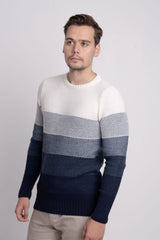 Bisiklet Yaka Renk Bloklu Erkek Triko Kazak