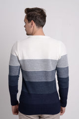 Bisiklet Yaka Renk Bloklu Erkek Triko Kazak