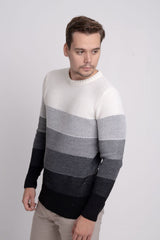 Bisiklet Yaka Renk Bloklu Erkek Triko Kazak