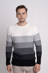 Bisiklet Yaka Renk Bloklu Erkek Triko Kazak