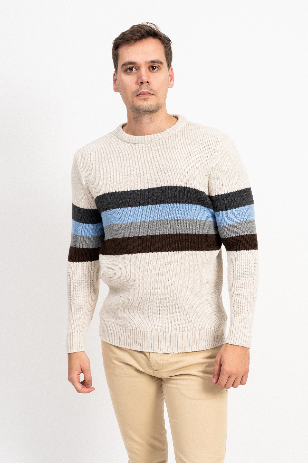 Bisiklet Yaka Çizgili Erkek Triko Kazak