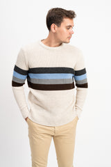 Bisiklet Yaka Çizgili Erkek Triko Kazak