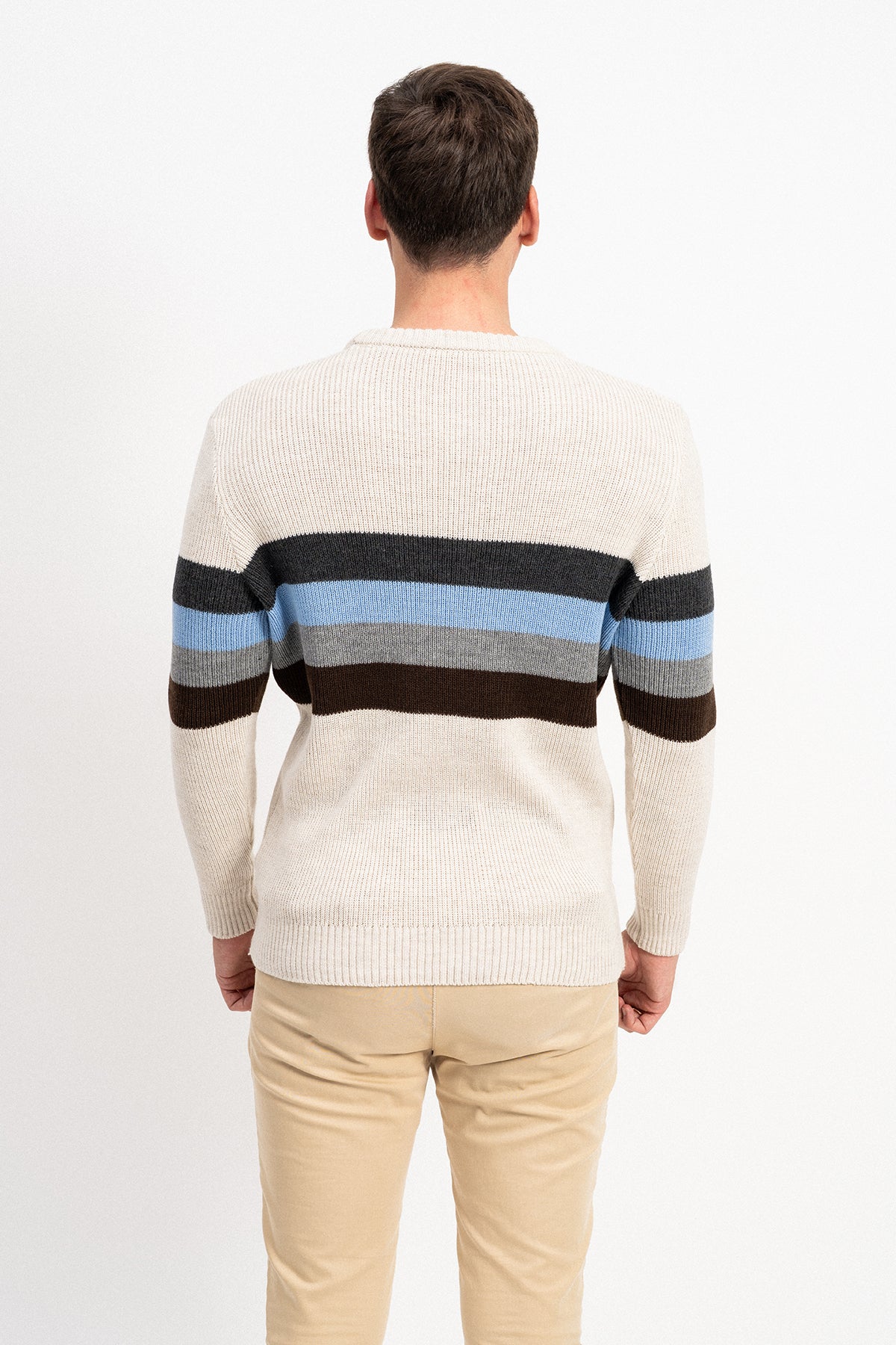 Bisiklet Yaka Çizgili Erkek Triko Kazak