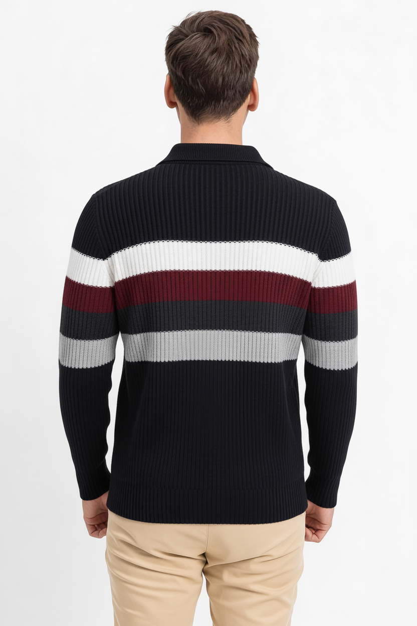 Bisiklet Yaka Çizgili Erkek Triko Kazak