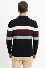 Bisiklet Yaka Çizgili Erkek Triko Kazak