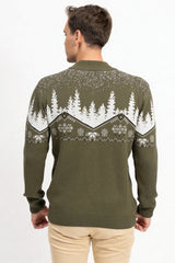 Fermuarlı Dik Yaka Kış Desenli Erkek Triko Kazak