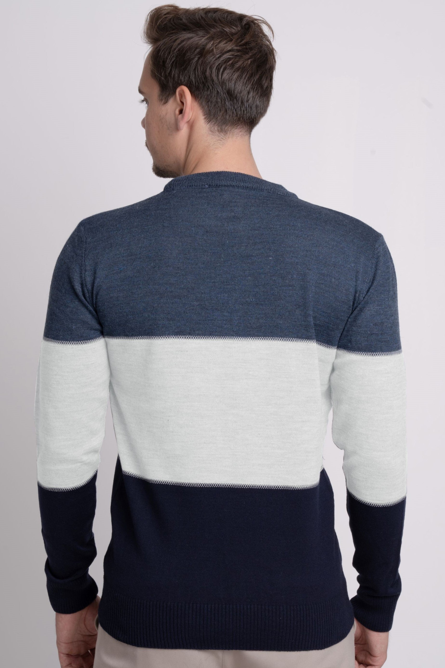 Bisiklet Yaka Üç Renkli Erkek Triko Kazak