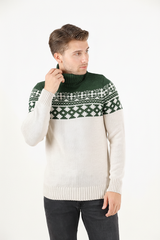 Balıkçı Yaka Jakar Desenli Erkek Triko Kazak