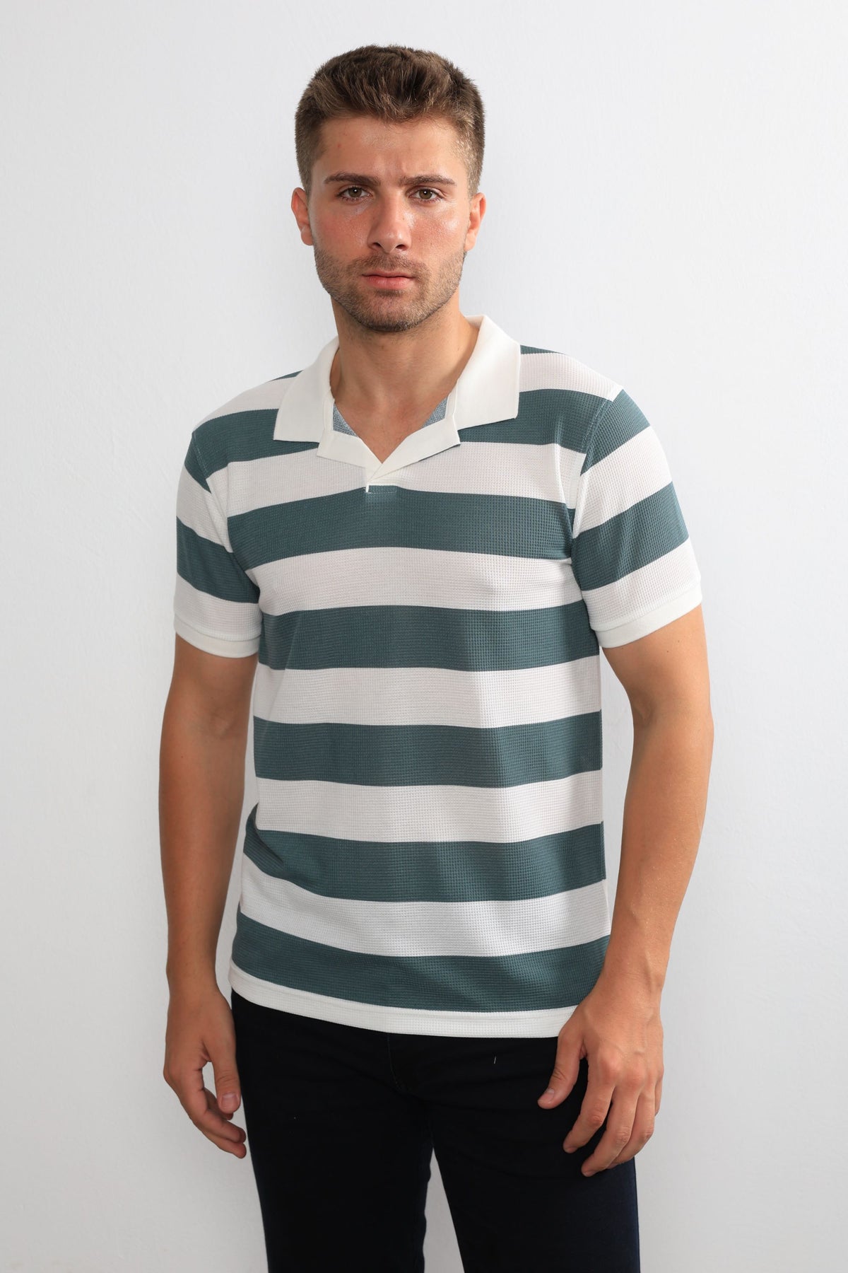 %100 Pamuk Polo Yaka Çizgili Tişört