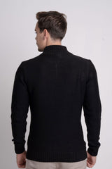 Fermuarlı Dik Yaka Kendinden Desenli Erkek Triko Kazak