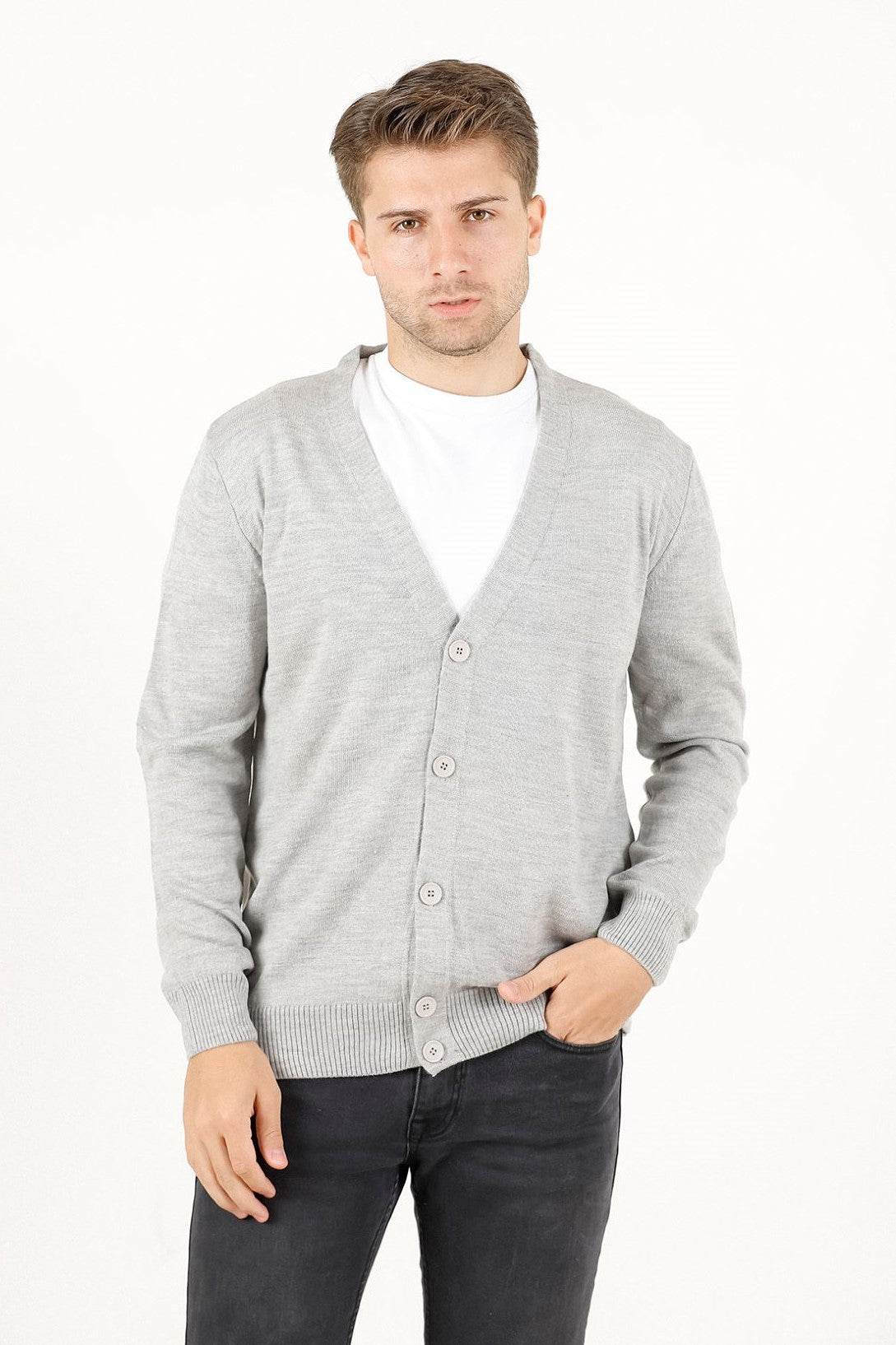 V Yaka Basic Erkek Triko Hırka