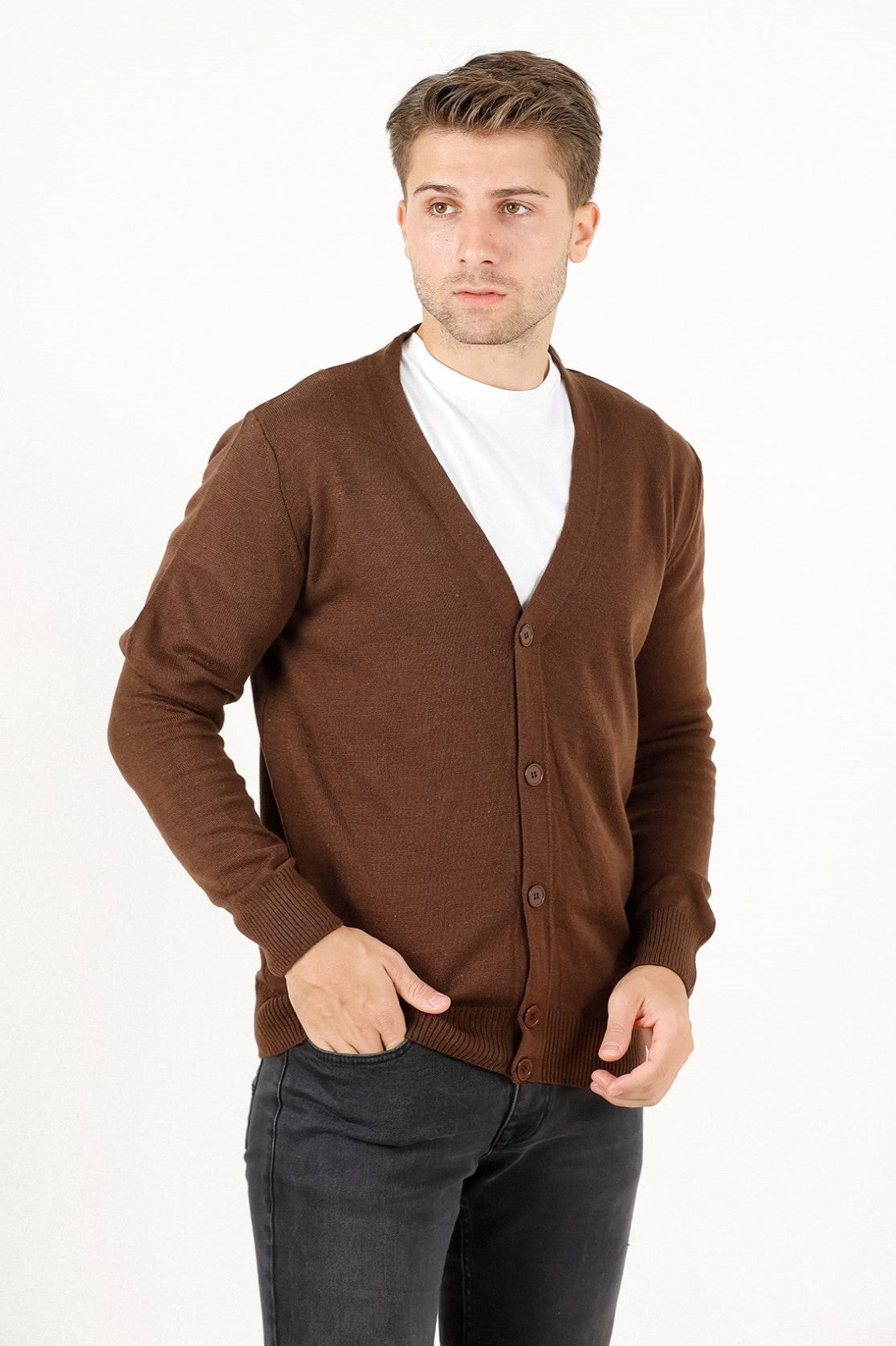 V Yaka Basic Erkek Triko Hırka