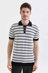 Polo Yaka Çizgili Triko Tişört
