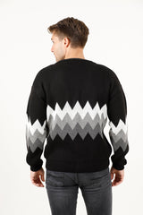 Zikzak Desenli Renk Bloklu Erkek Triko Hırka