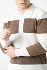 Polo Yaka Çizgili Erkek Triko Kazak