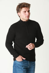 Fermuarlı Dik Yaka Selanik Örgü Erkek Triko Kazak