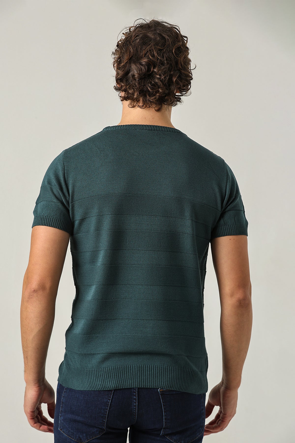 Çizgili Tek Renk Triko Tişört