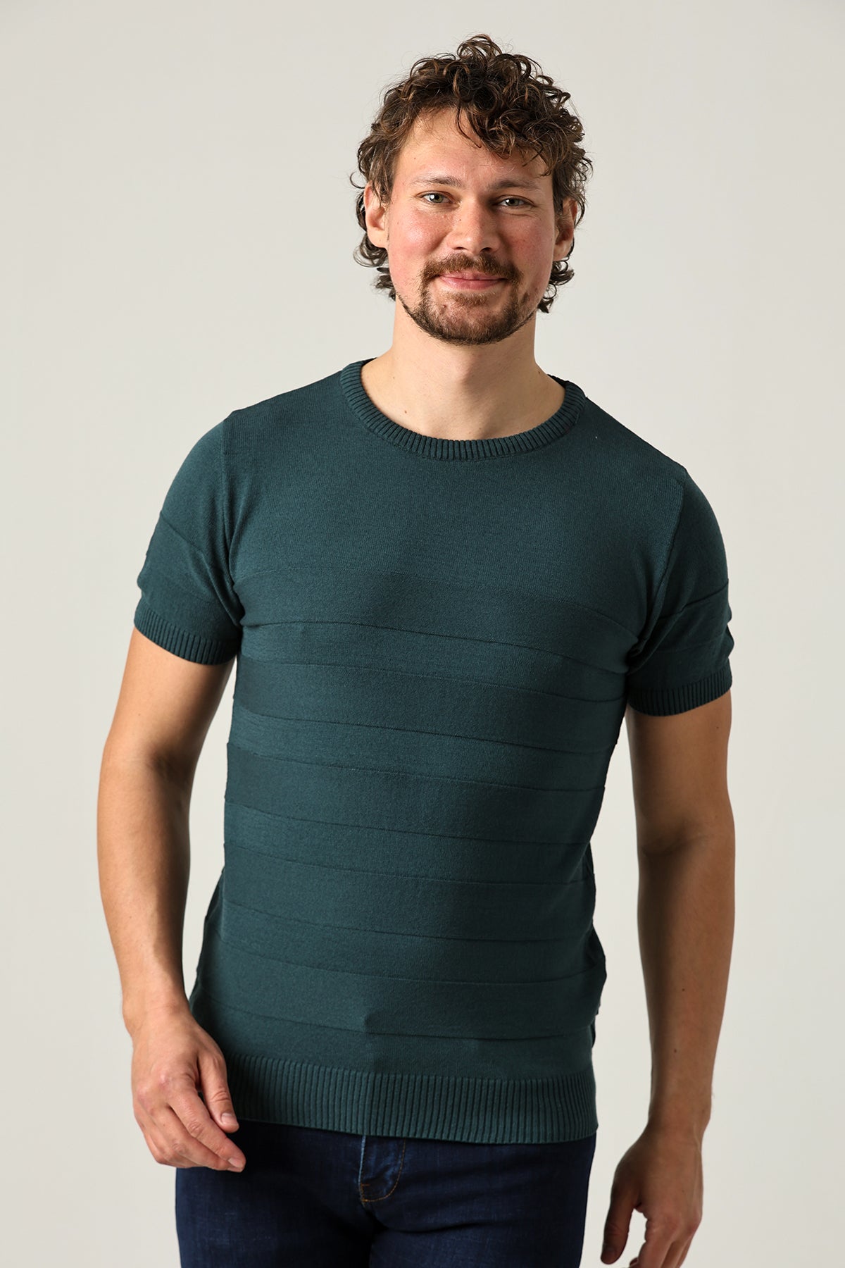 Çizgili Tek Renk Triko Tişört