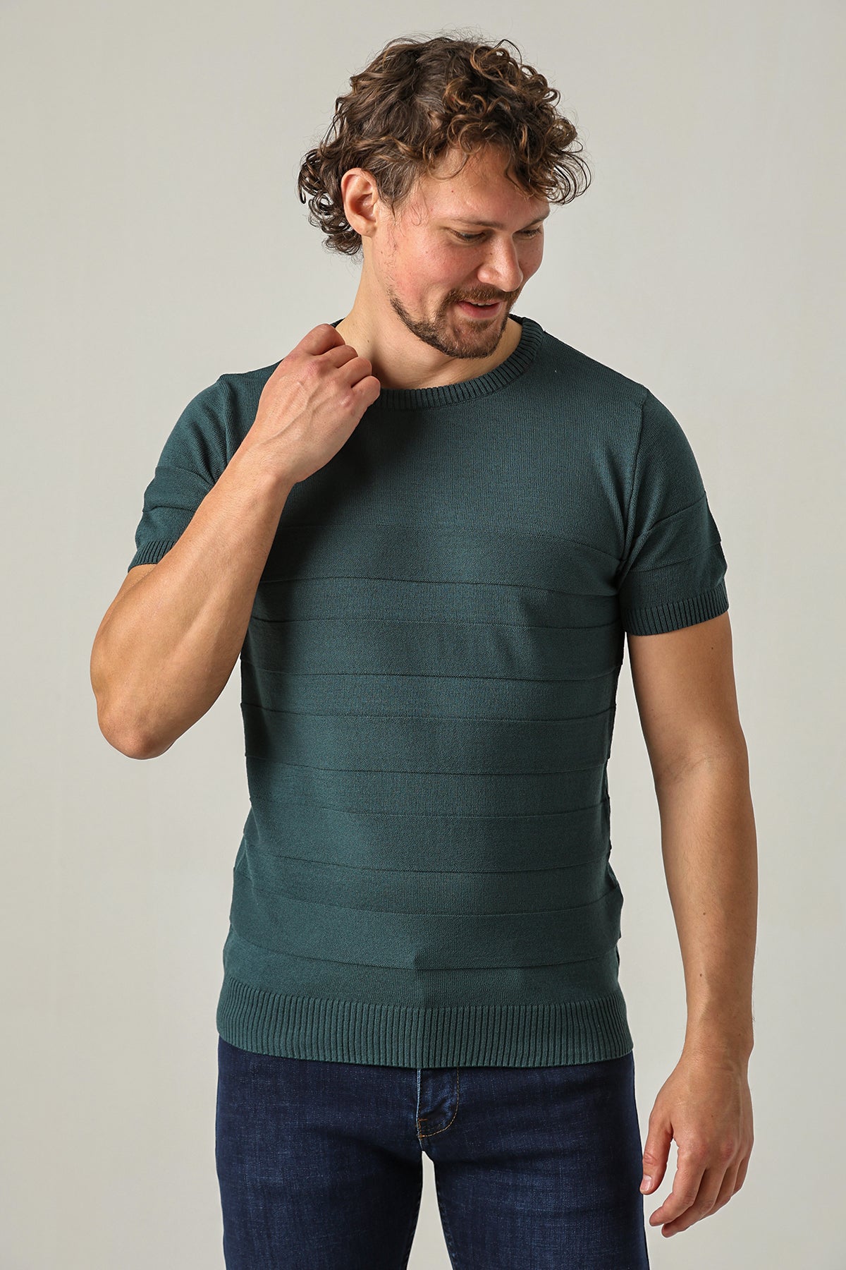 Çizgili Tek Renk Triko Tişört