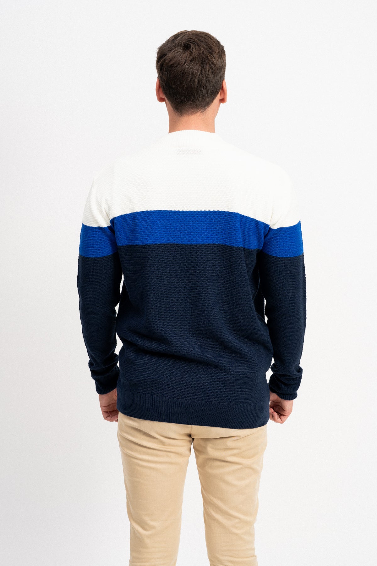 Renk Bloklu Fermuarlı Erkek Triko Hırka