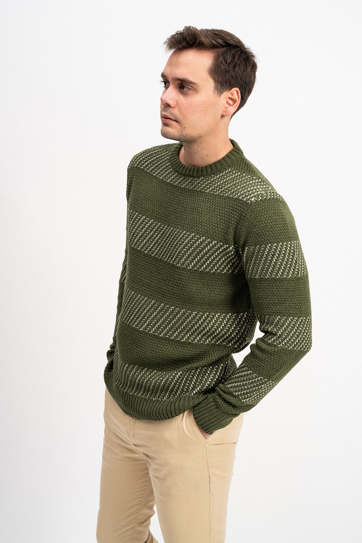 Bisiklet Yaka İki Renkli Erkek Triko Kazak