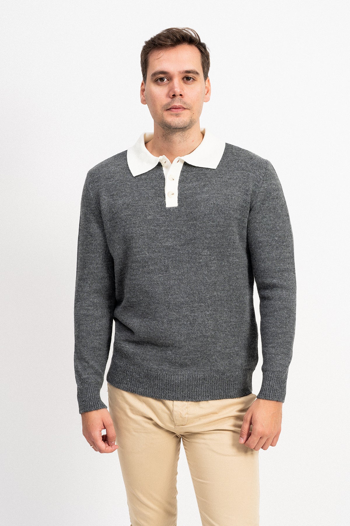 Polo Yaka İki Renkli Erkek Triko Kazak