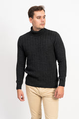 Dikine Örgü Detaylı Balıkçı Yaka Erkek Triko Kazak