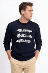 Bisiklet Yaka Araba Desenli Erkek Triko Kazak