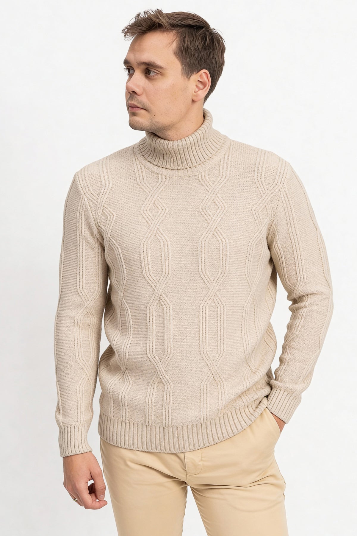 Balıkçı Yaka Tek Renk Erkek Triko Kazak