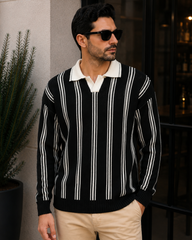 Polo Yaka Oversize Siyah Erkek Triko Kazak