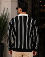 Polo Yaka Oversize Siyah Erkek Triko Kazak