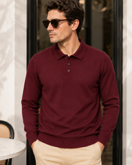 Polo Yaka Bordo Erkek Triko Kazak